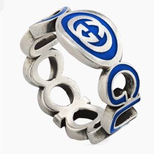 Gucci Sterling Silver and Blue GG Logo Ring